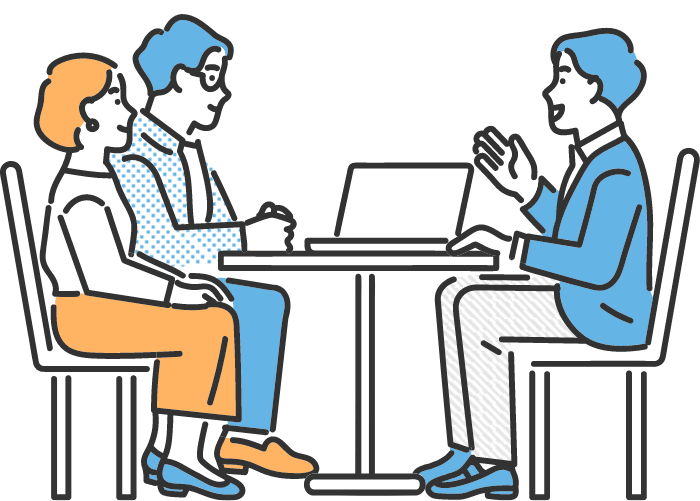 相談している学生とスタッフのイラスト