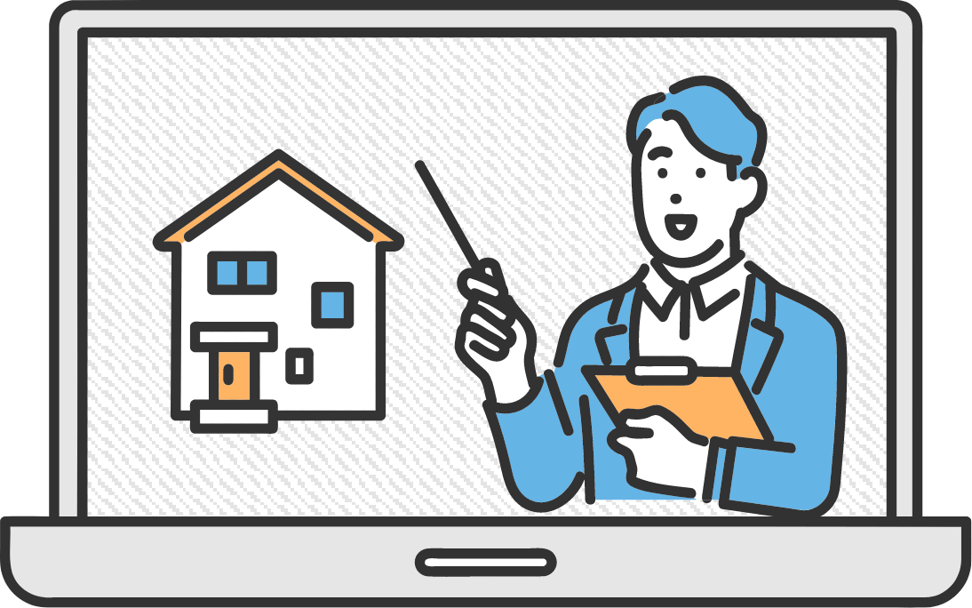 パソコン画面を使って説明する男性のイラスト