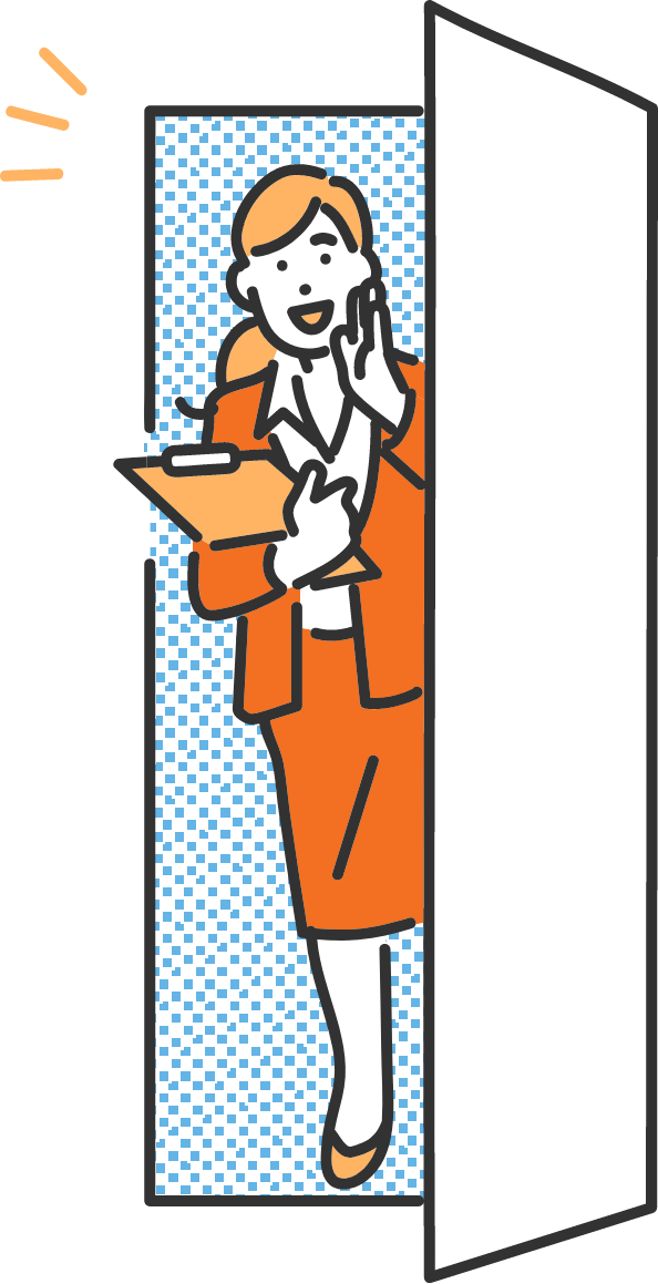 ドアから案内する女性スタッフのイラスト